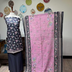 Lawn Printed 3-Piece – Black with Pink Design