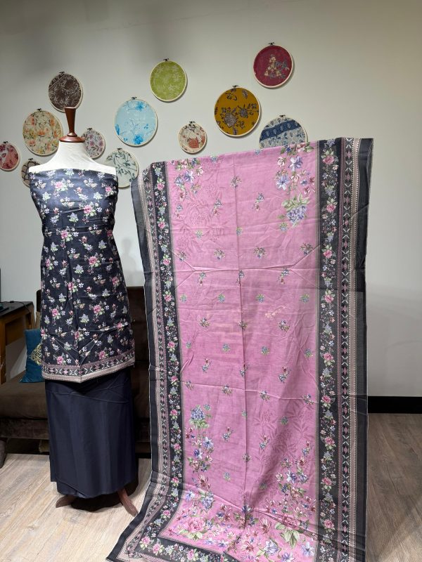Lawn Printed 3-Piece – Black with Pink Design - Image 5
