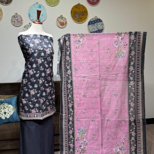 Lawn Printed 3-Piece – Black with Pink Design