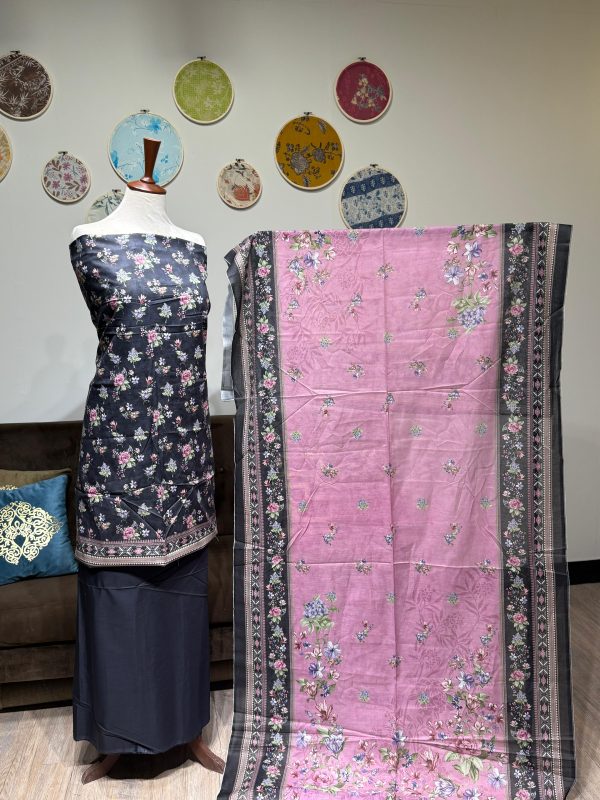 Lawn Printed 3-Piece – Black with Pink Design
