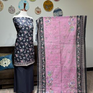 Lawn Printed 3-Piece – Black with Pink Design
