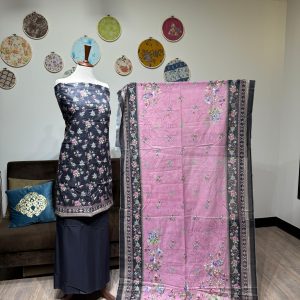 Lawn Printed 3-Piece – Black with Pink Design
