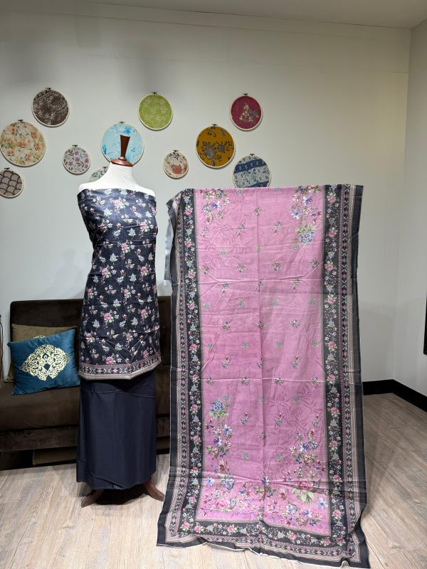 Lawn Printed 3-Piece – Black with Pink Design - Image 4