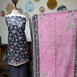 Lawn Printed 3-Piece – Black with Pink Design