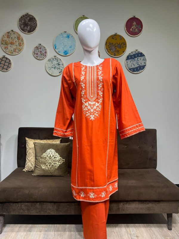 rust-orange khaddar
