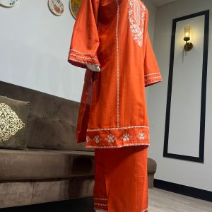 rust-orange khaddar