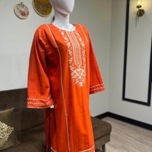 rust-orange khaddar