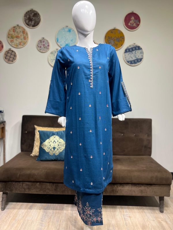 teal blue khaddar - Image 5