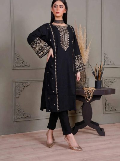 Black Embroidered Stitched 2-Piece Suit