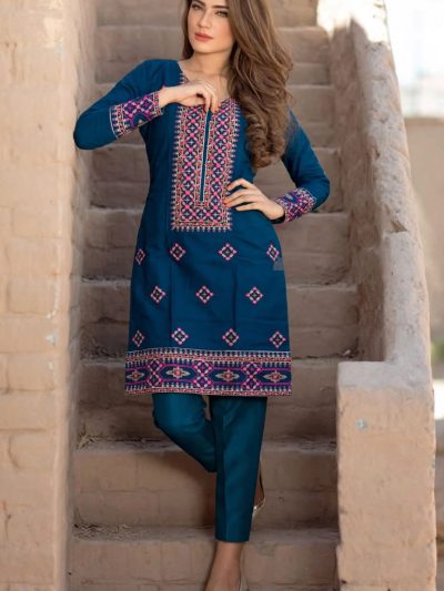 (Winter Collection) Navy Blue Embroidered Stitched 2-Piece Winter Suit