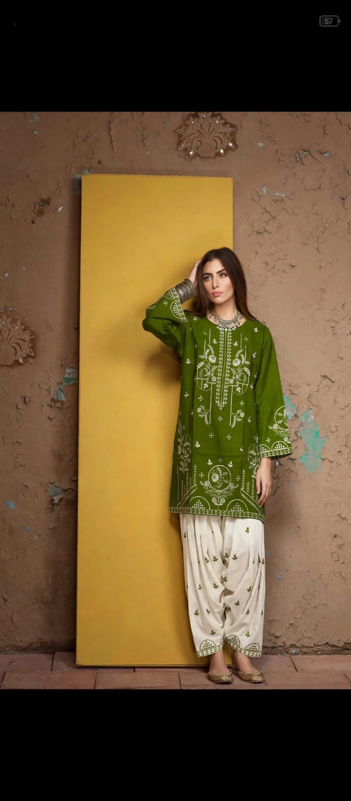 (Winter Collection) Olive Green Embroidered Stitched 2-Piece Women's Suit