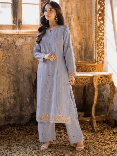 (Winter Collection ) Light Grey Embroidered Stitched 2-Piece Women's Suit